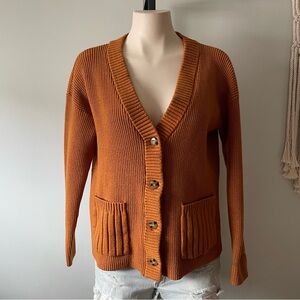 VICI Chunky Knit Cardigan Sweater Button Down Prep Preppy Oversized Cognac Small